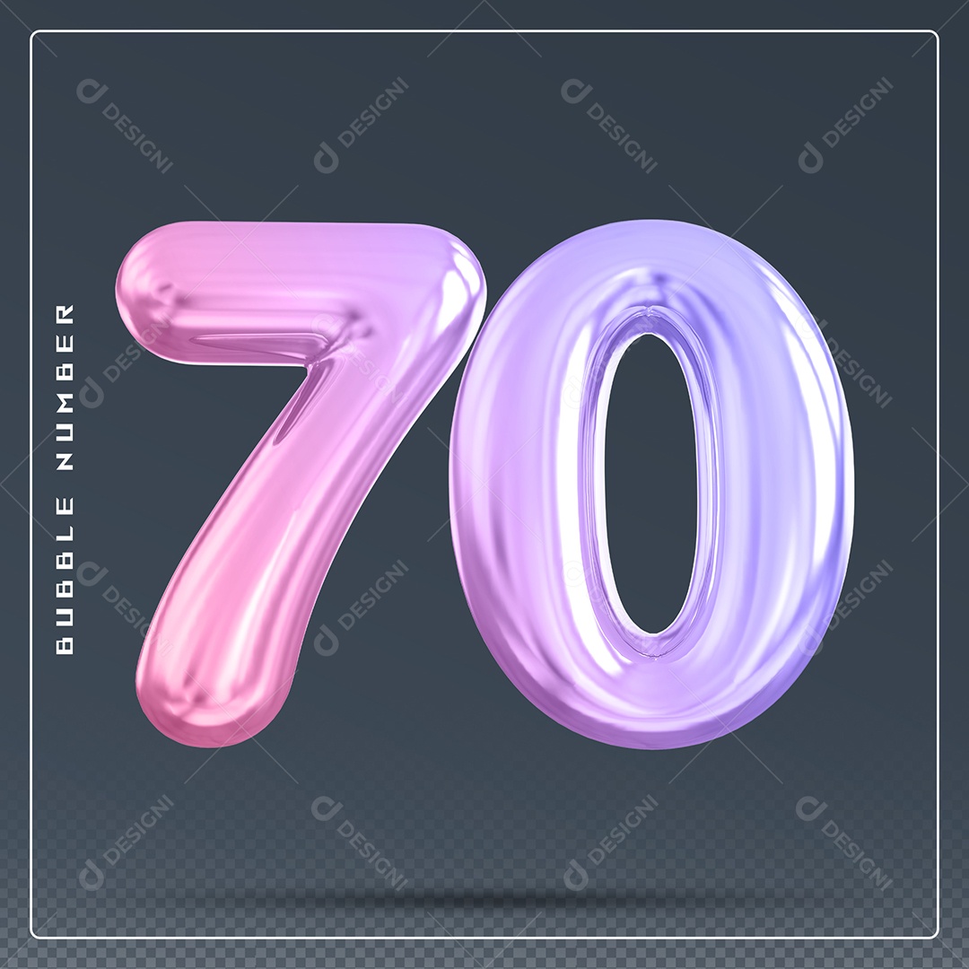 Elemento 3D Número 70 Colorido para Composição PSD