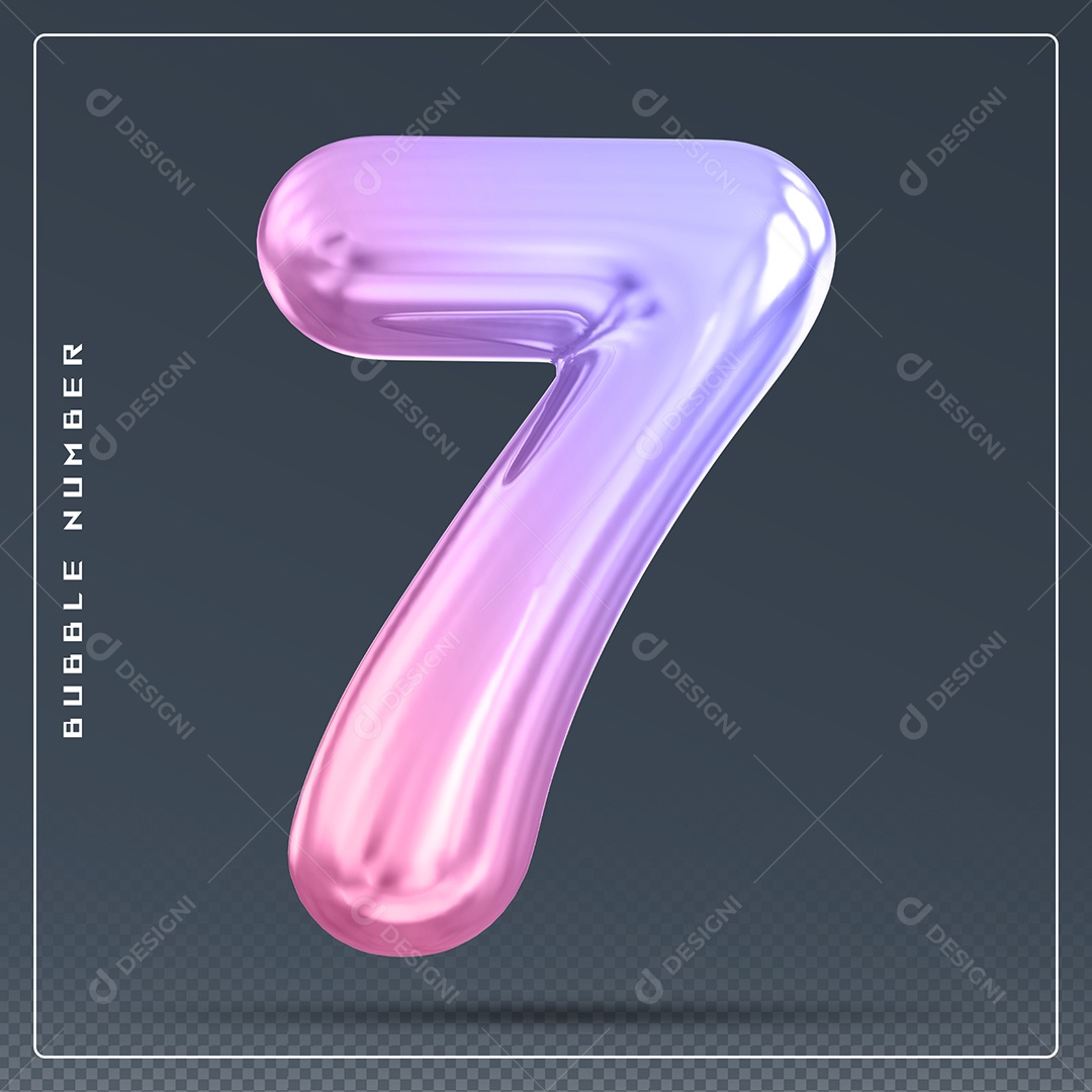 Elemento 3D Número 7 Colorido para Composição PSD