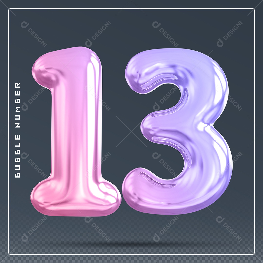 Elemento 3D Número 13 Colorido para Composição PSD
