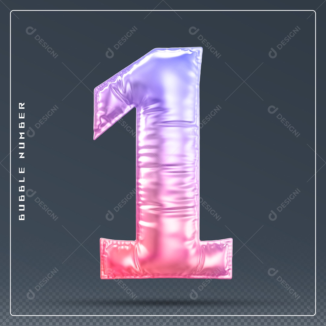 Elemento 3D Número 1 Colorido para Composição PSD