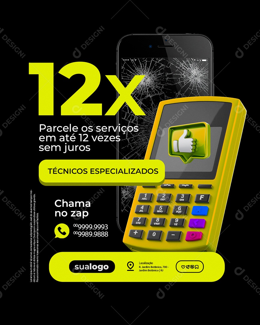 Manutenção de Celular Parcele os Serviços em Até 12 Vezes Social Media PSD Editável