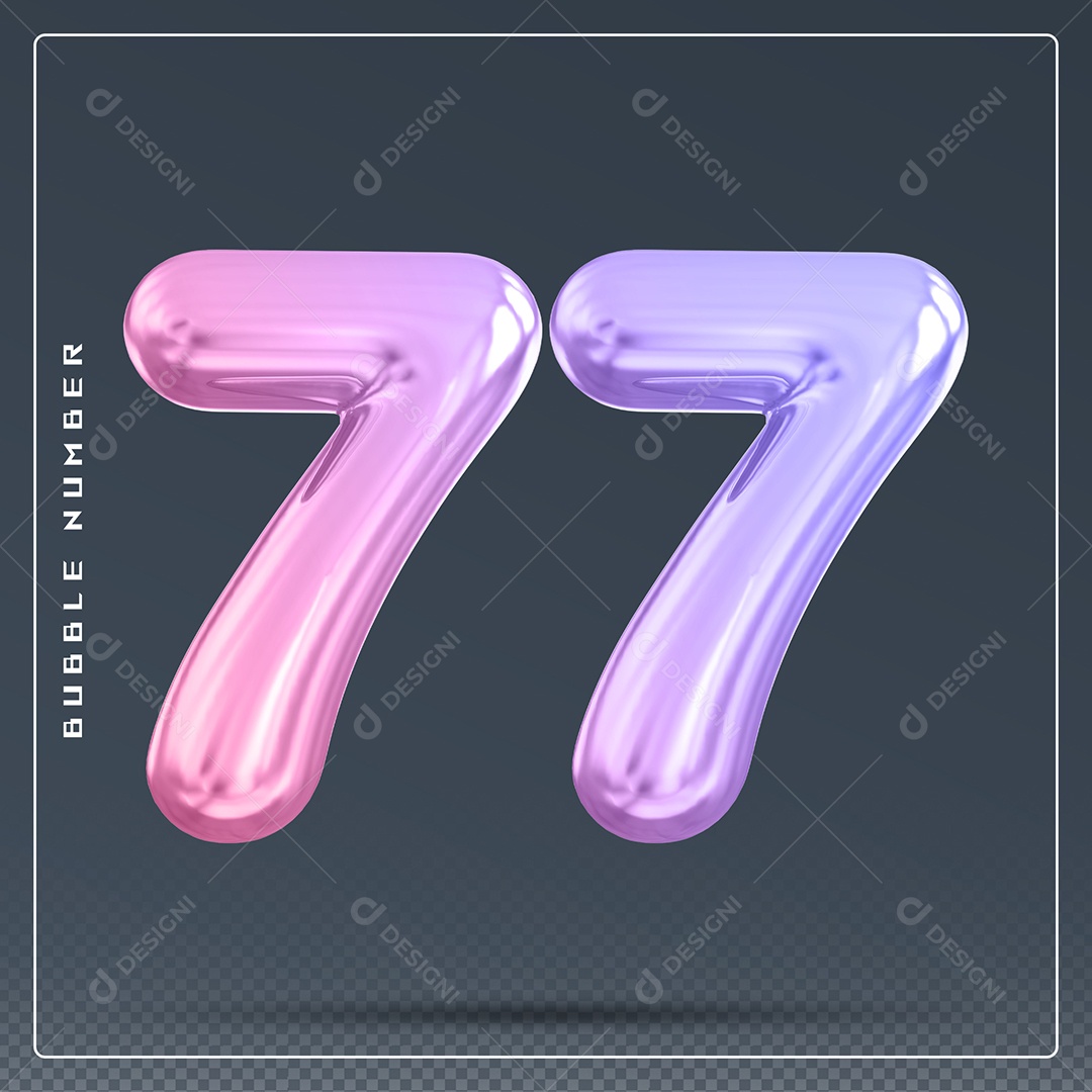 Elemento 3D Número 77 Colorido para Composição PSD
