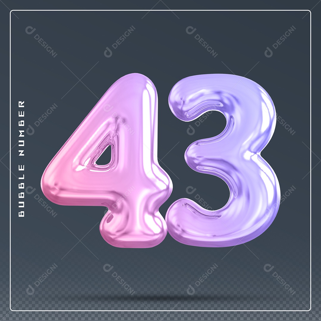 Elemento 3D Número 43 Colorido para Composição PSD