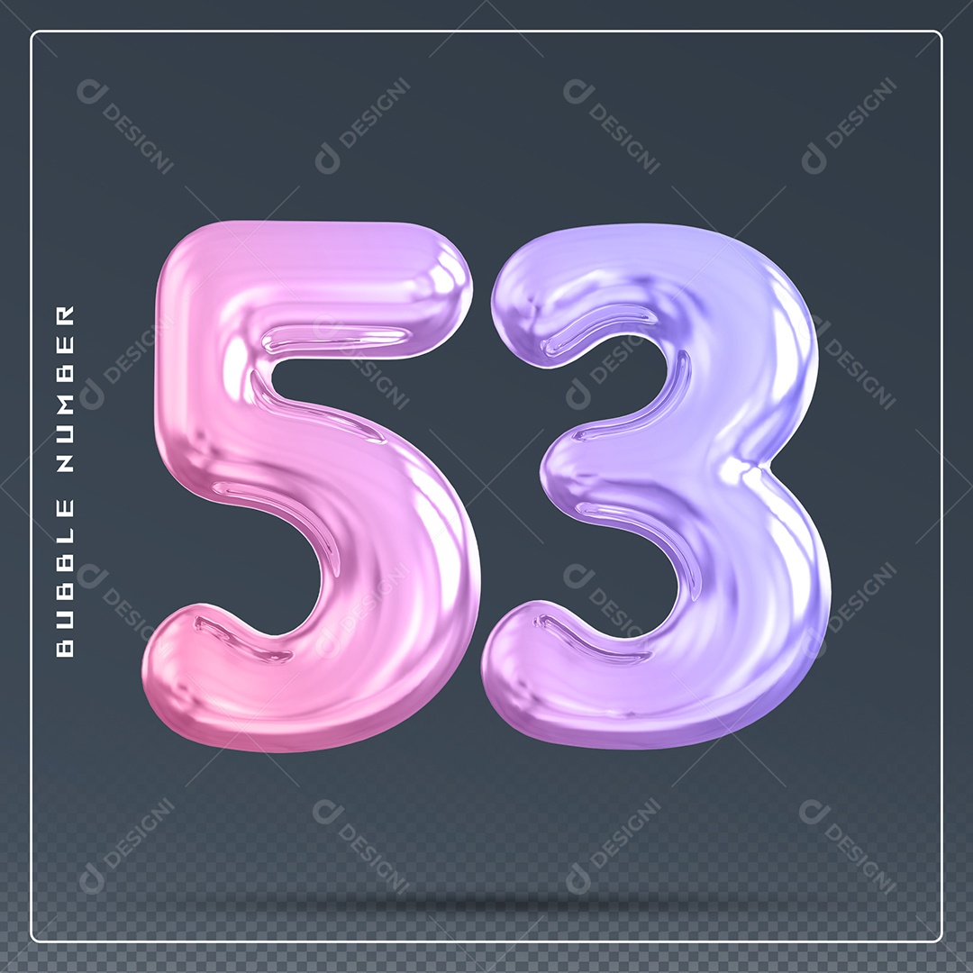 Elemento 3D Número 53 Colorido para Composição PSD