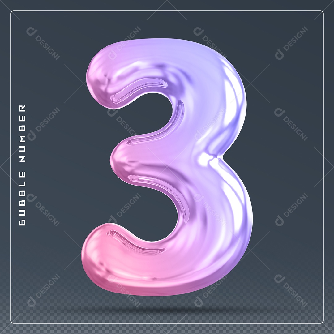 Elemento 3D Número 3 Colorido para Composição PSD