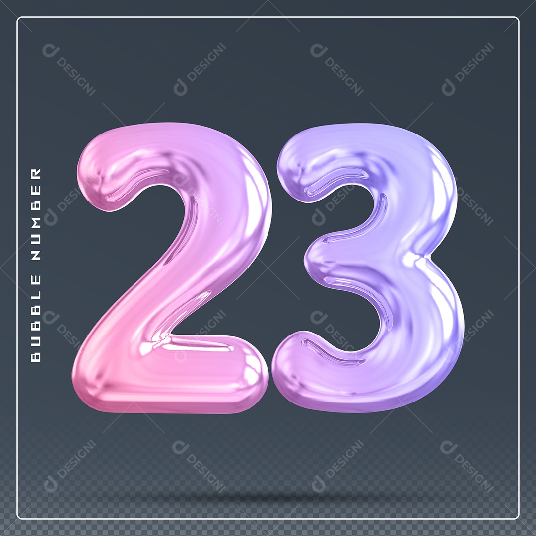 Elemento 3D Número 23 Colorido para Composição PSD