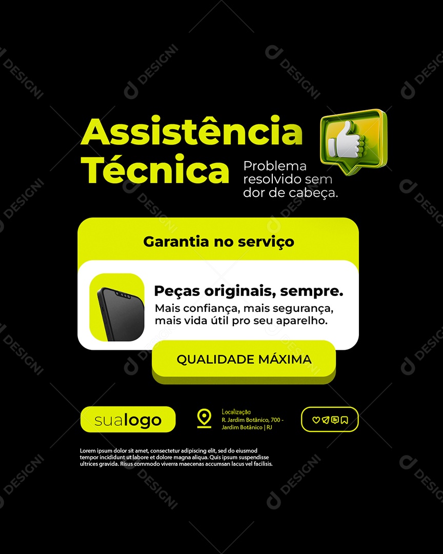 Manutenção de Celular Assistência Técnica Garantia no Serviço Social Media PSD Editável