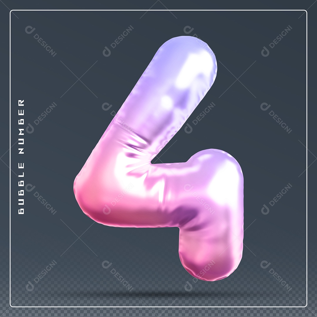 Elemento 3D Número 4 Colorido para Composição PSD