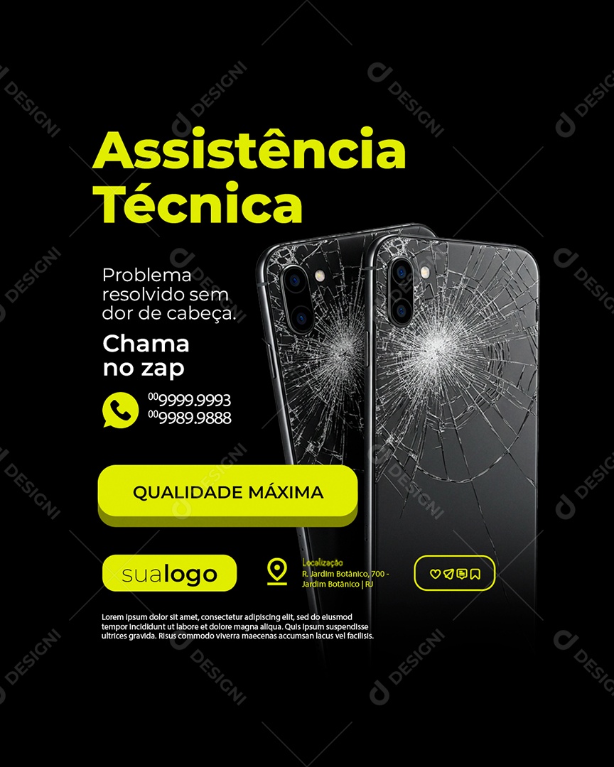 Manutenção de Celular Assistência Técnica Chama no Zap Social Media PSD Editável