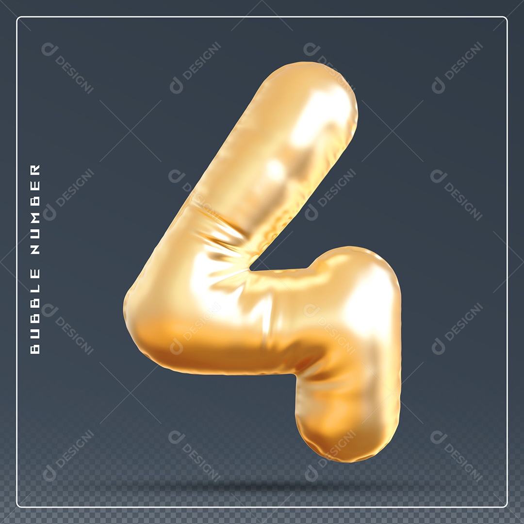 Elemento 3D Número 4 Dourado para Composição PSD