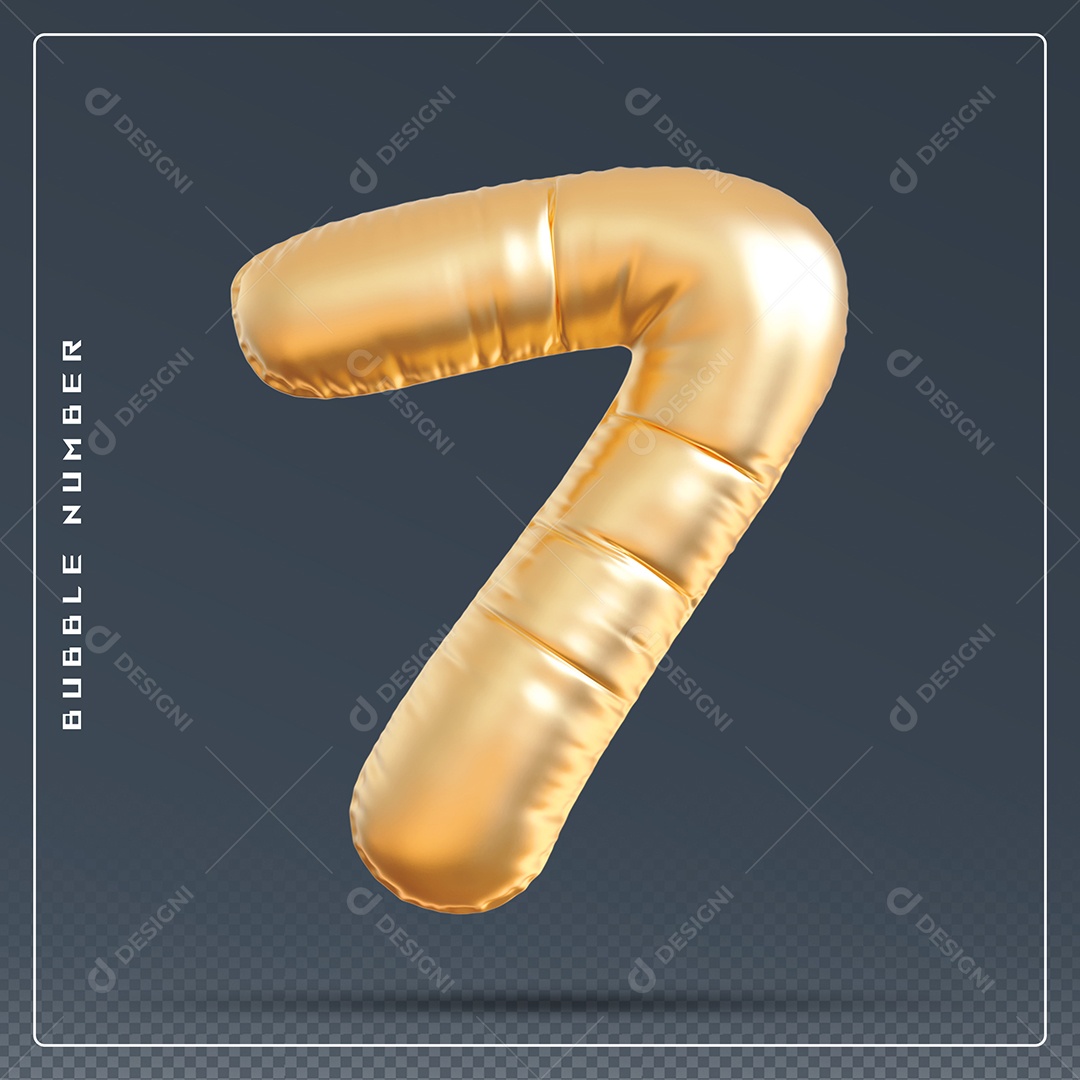 Elemento 3D Número 7 Dourado para Composição PSD