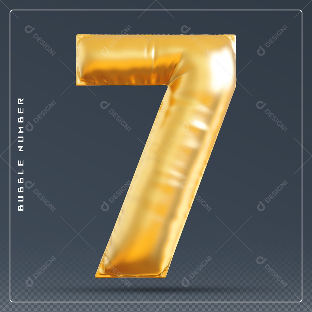 Elemento 3D Número 7 Dourado para Composição PSD