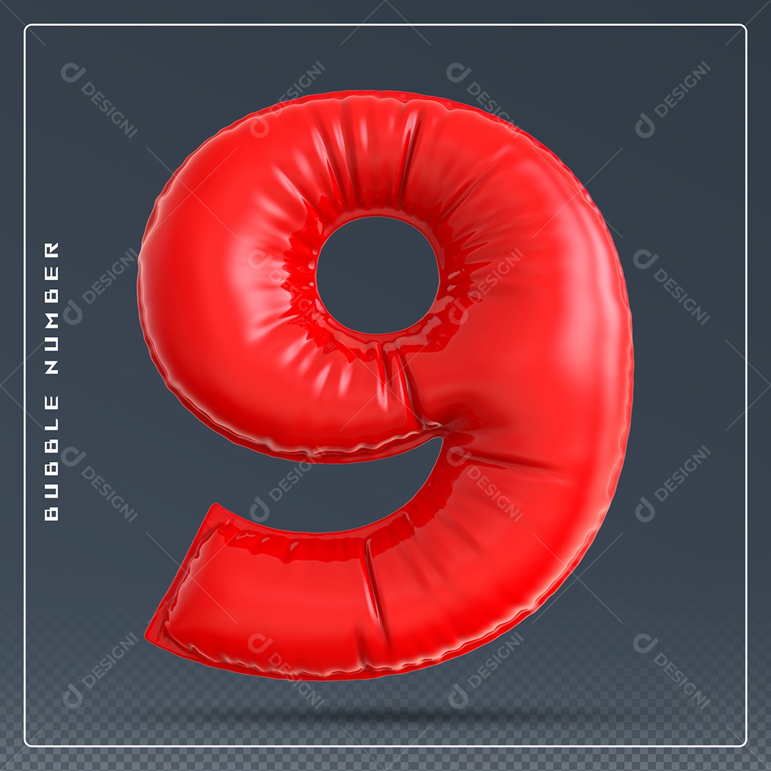 Elemento 3D Número 3 Vermelho para Composição PSD