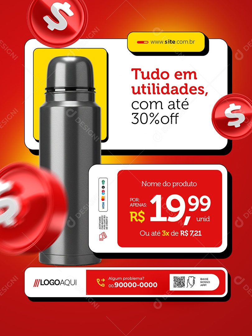 Loja Preço Único Garrafa Térmica Tudo em Utilidades com Até 30% Off Social Media PSD Editável