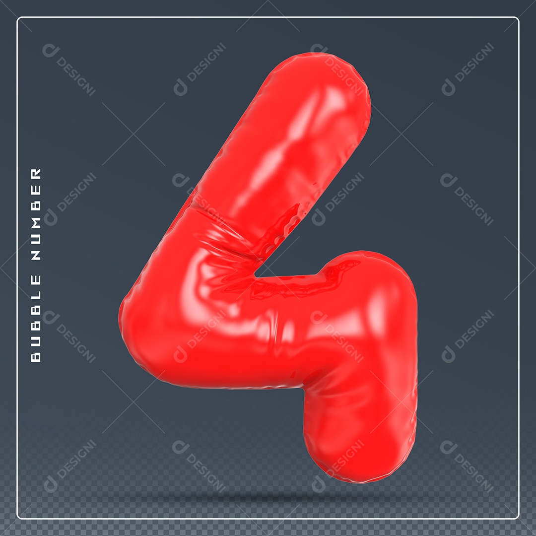 Elemento 3D Número 4 Vermelho para Composição PSD