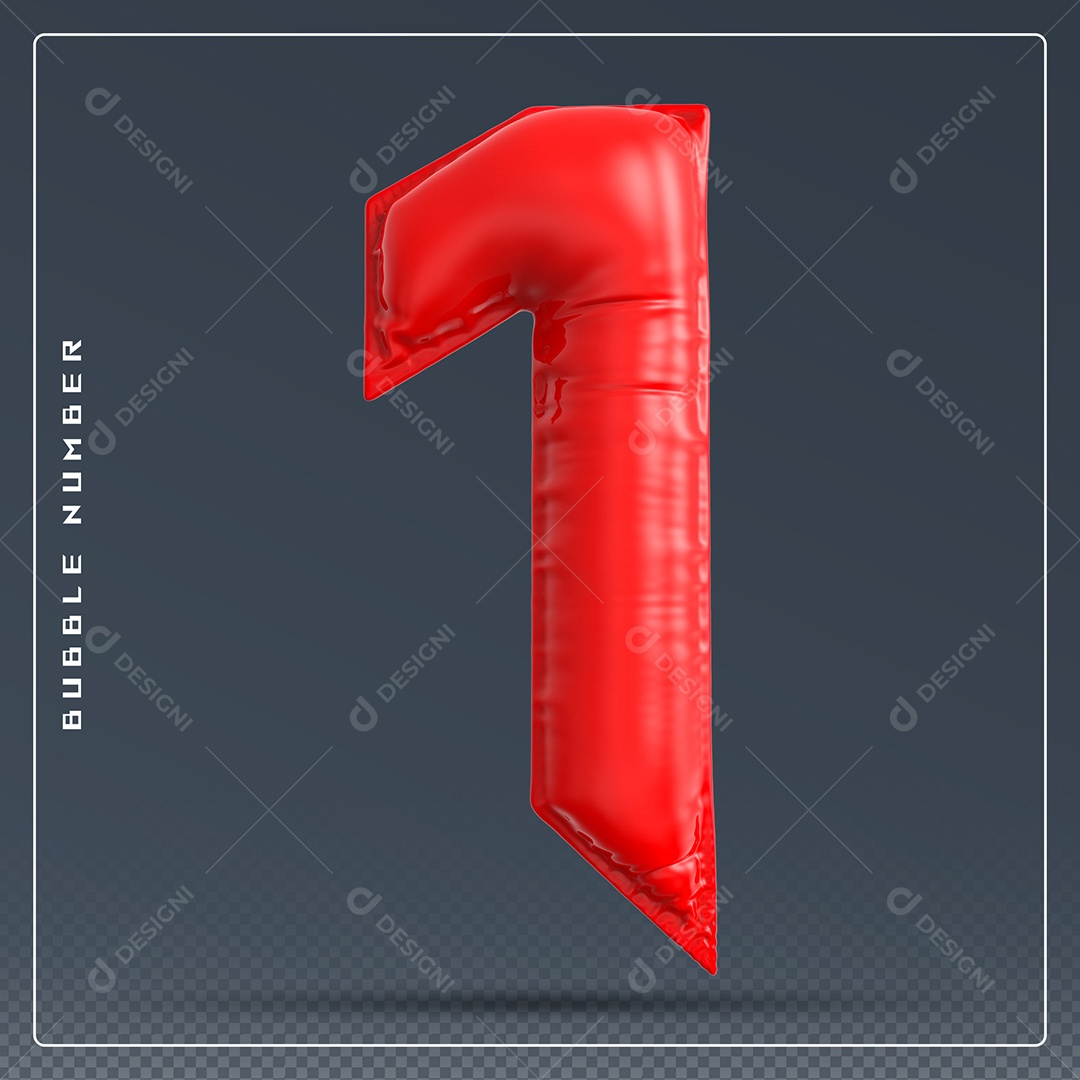 Elemento 3D Número 1 Vermelho para Composição PSD