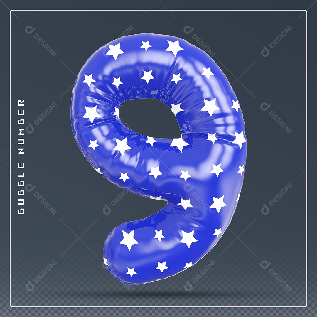 Elemento 3D Número 9 Azul E Branco para Composição PSD