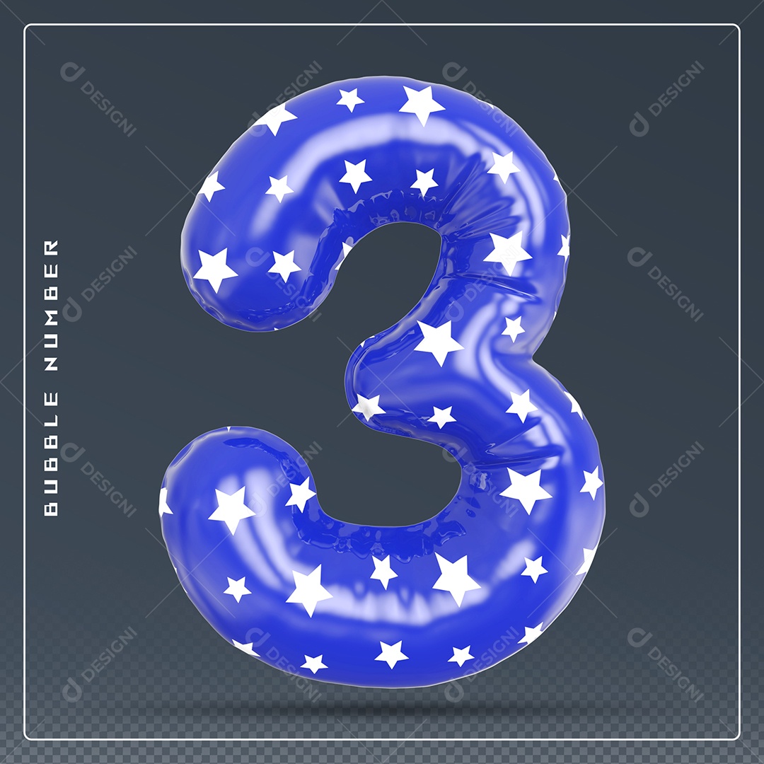 Elemento 3D Número 3 Azul E Branco para Composição PSD