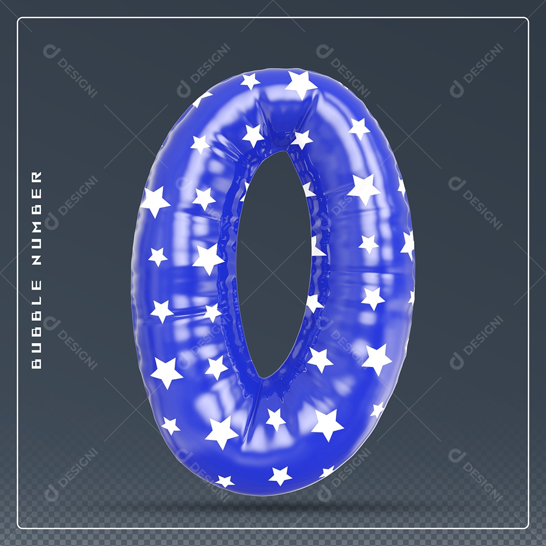 Elemento 3D Número 0 Azul E Branco para Composição PSD