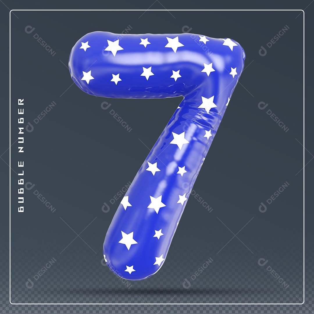 Elemento 3D Número 7 Azul E Branco para Composição PSD