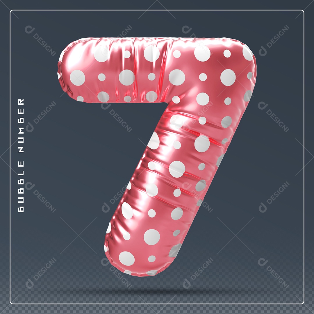 Elemento 3D Número 7 Rosa E Branco para Composição PSD