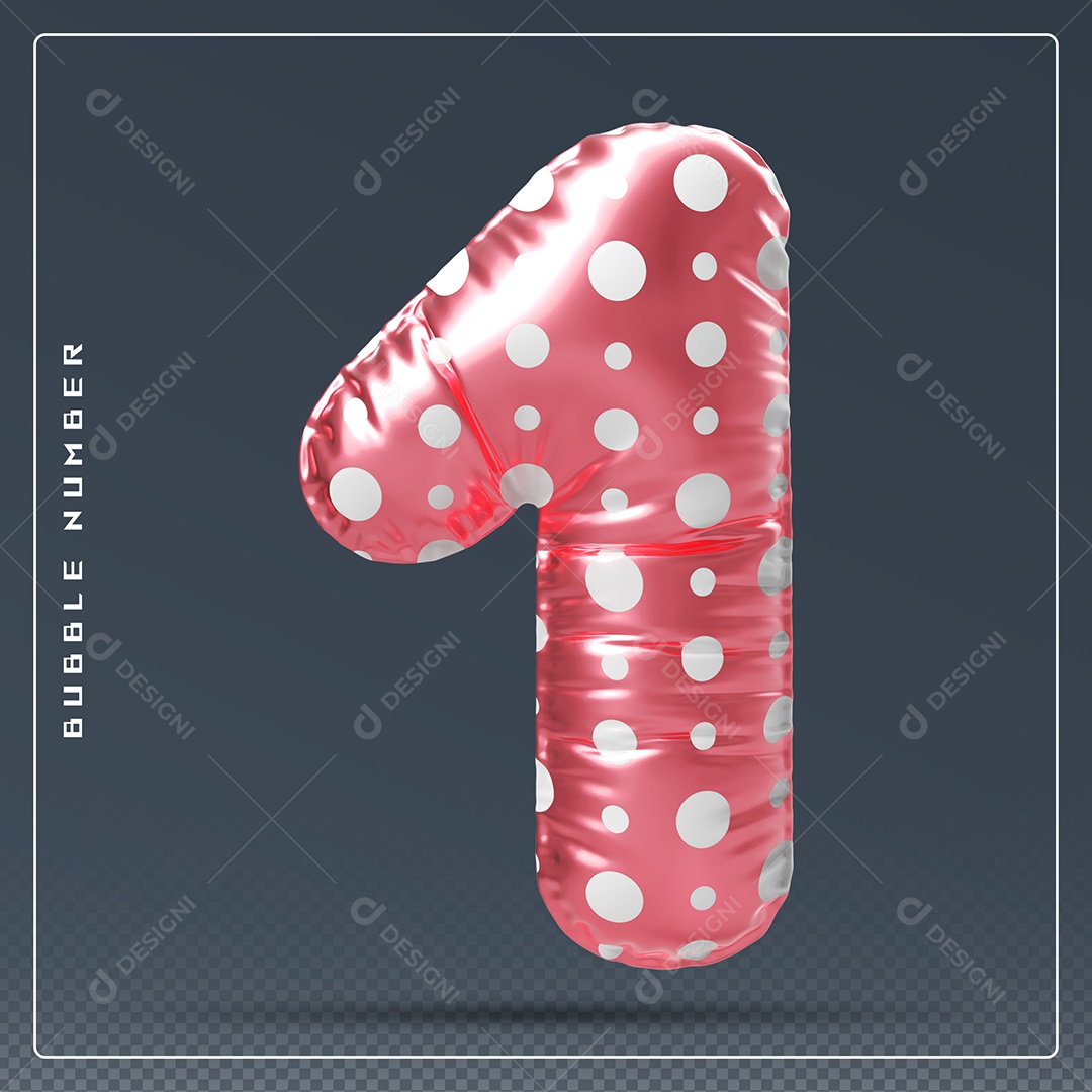 Elemento 3D Número 1 Rosa E Branco para Composição PSD