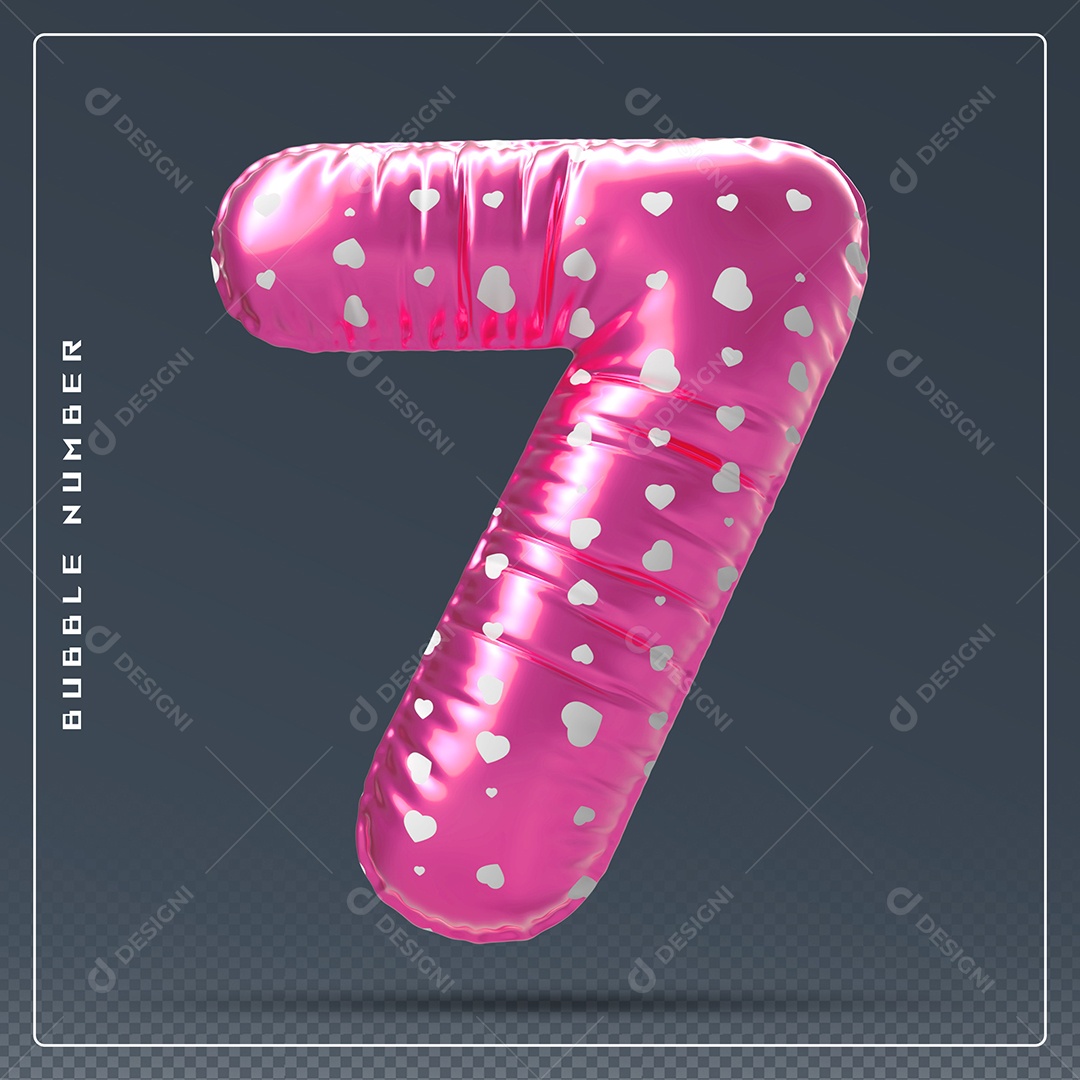 Elemento 3D Número 7 Rosa E Branco para Composição PSD