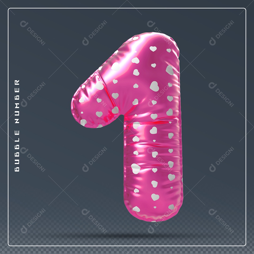 Elemento 3D Número 1 Rosa E Branco para Composição PSD