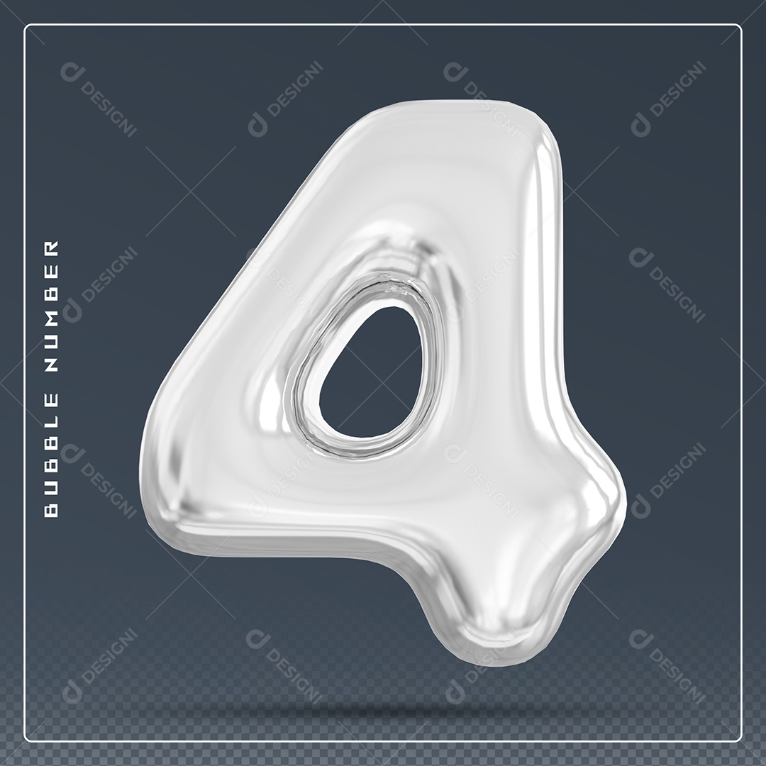 Elemento 3D Número 4 Branco para Composição PSD