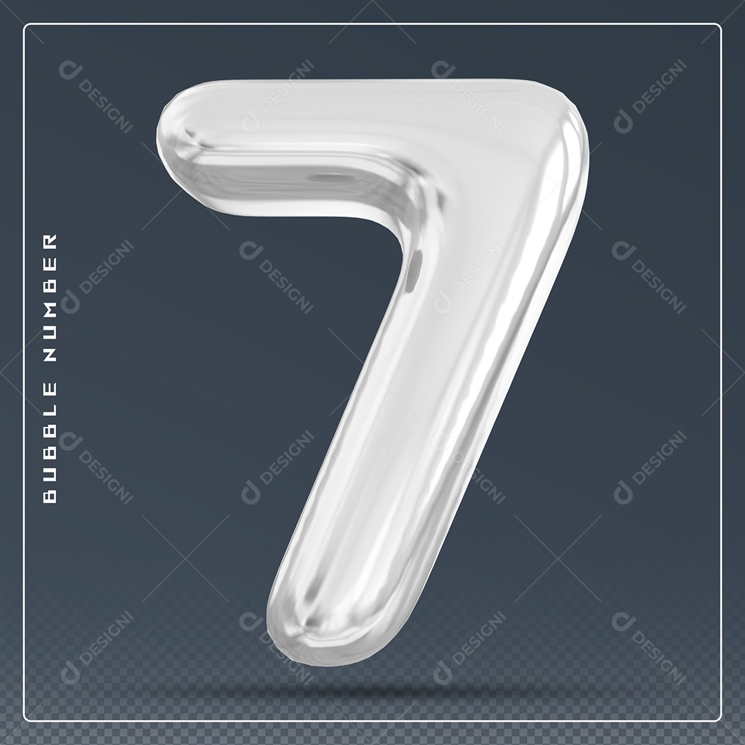 Elemento 3D Número 7 Branco para Composição PSD