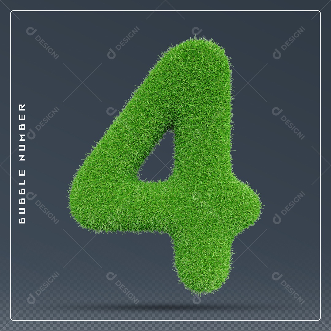 Elemento 3D Número 4 Verde para Composição PSD