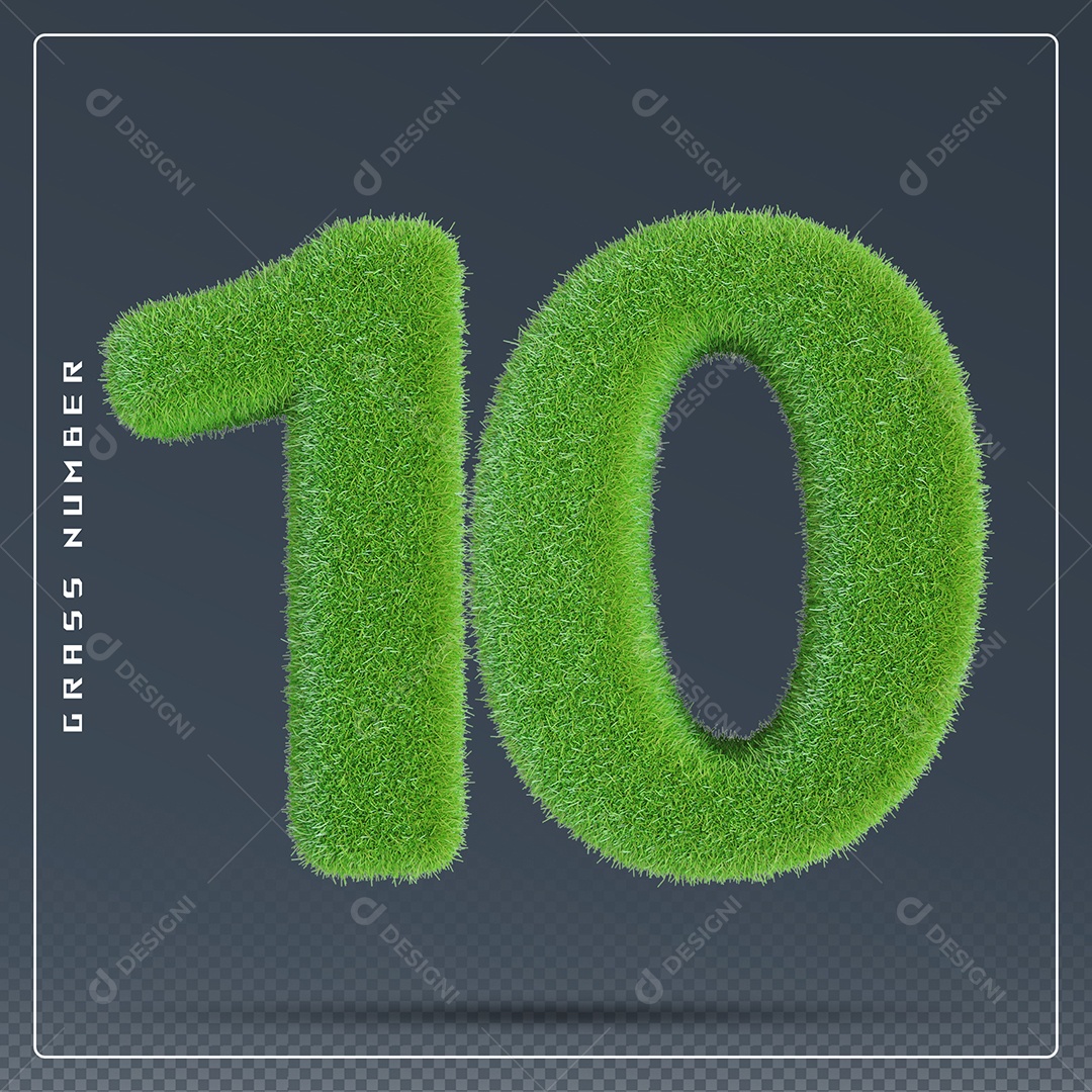 Elemento 3D Número 10 Verde para Composição PSD