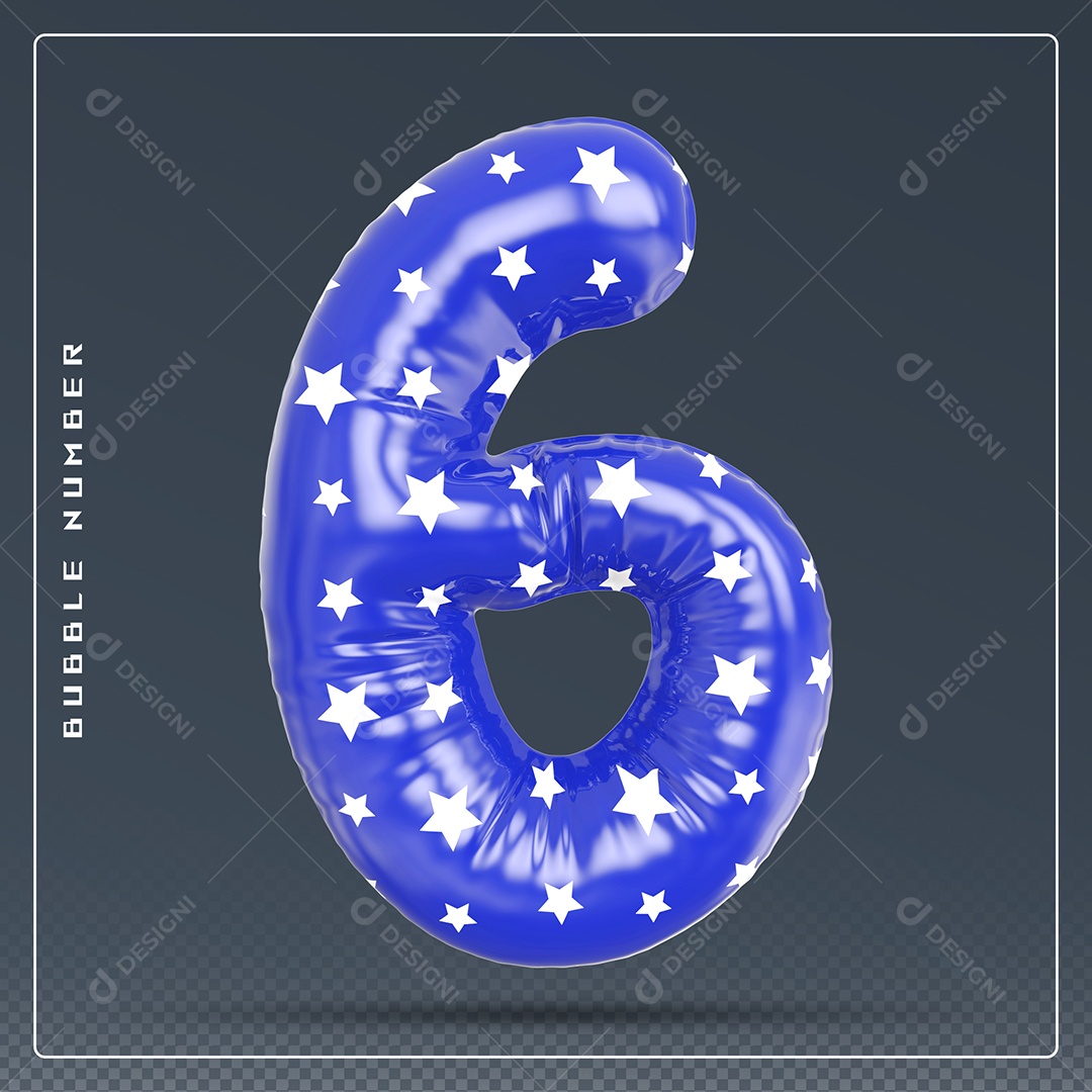 Elemento 3D Número 6 Azul E Branco para Composição PSD