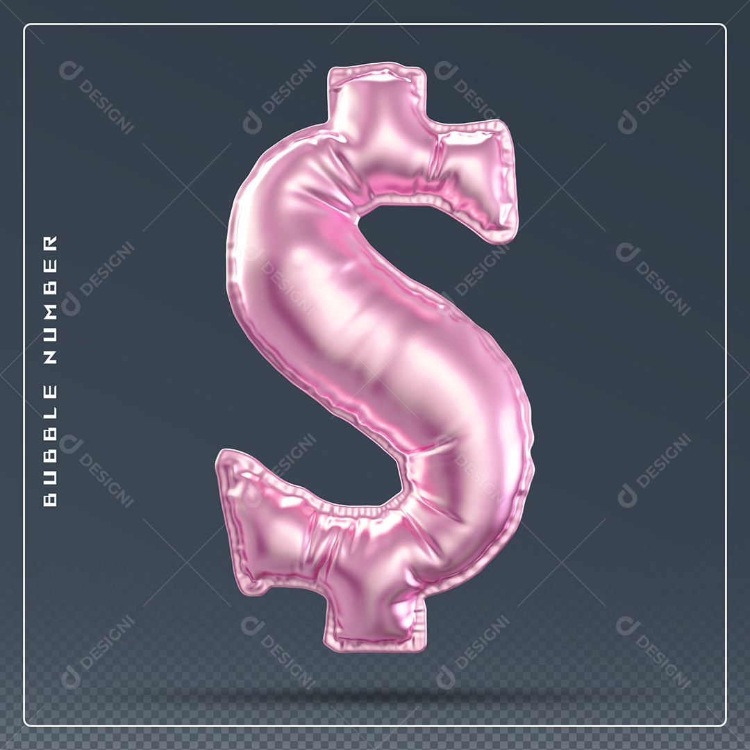 Elemento 3D Cifrão $ Rosa para Composição PSD