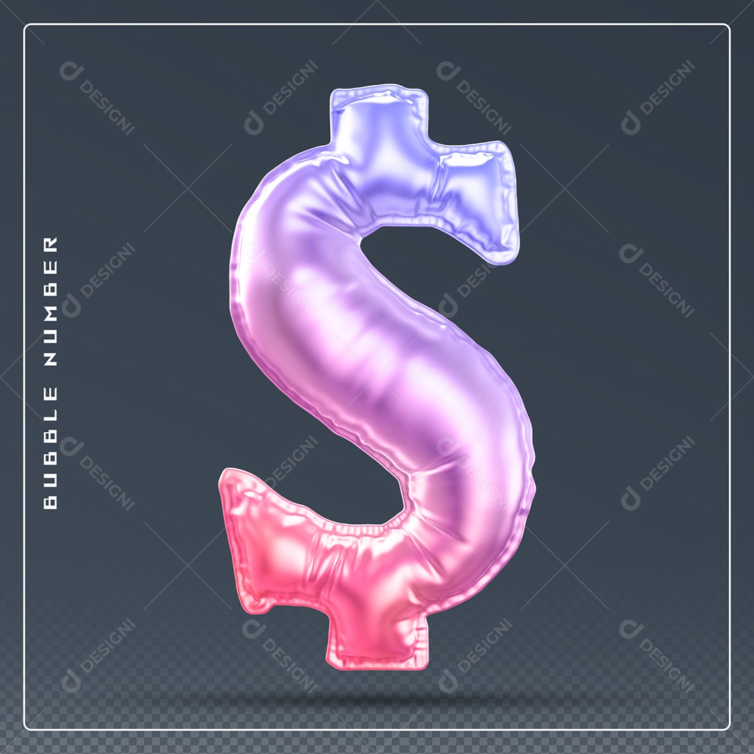 Elemento 3D Cifrão $ Colorido para Composição PSD