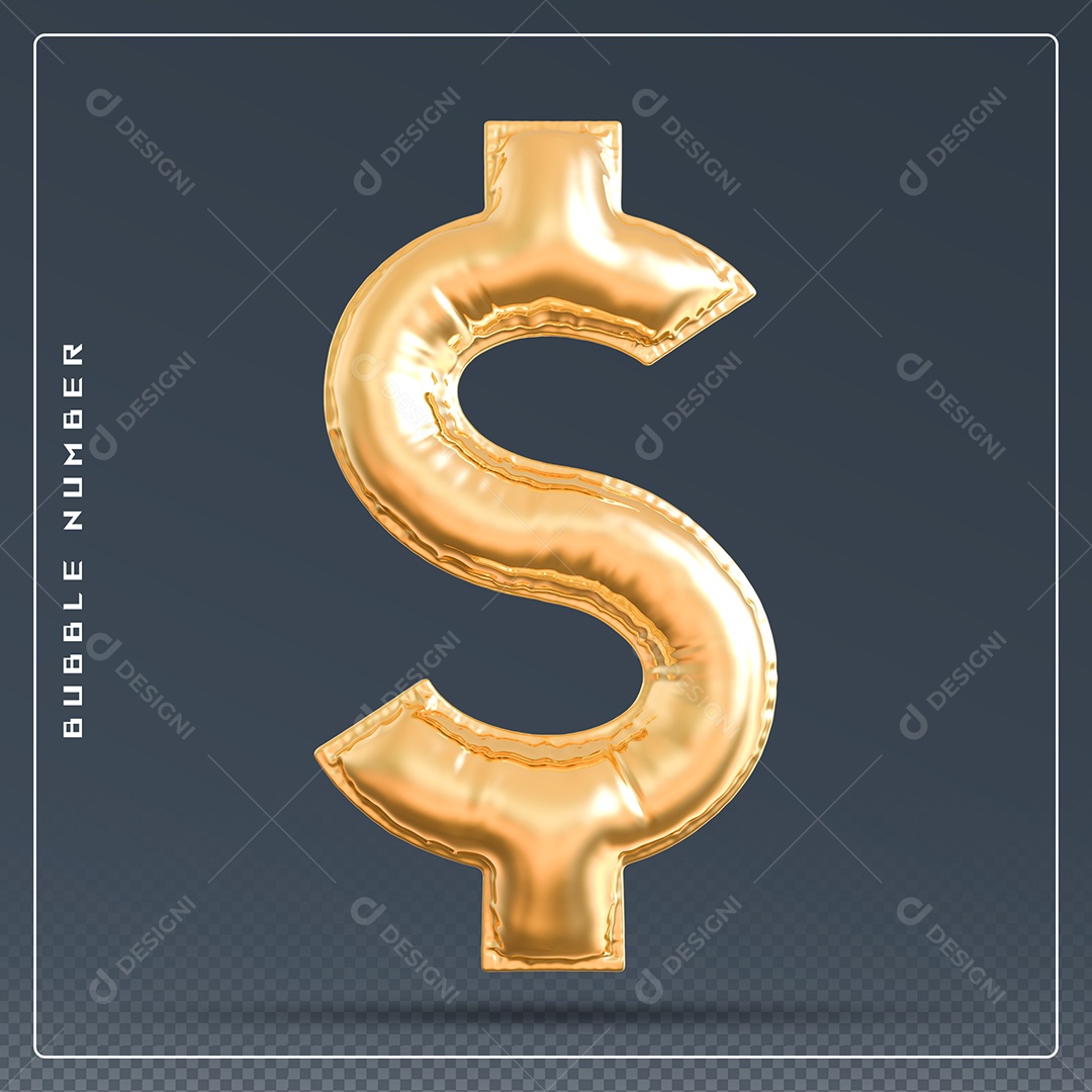 Elemento 3D Cifrão $ Dourado para Composição PSD