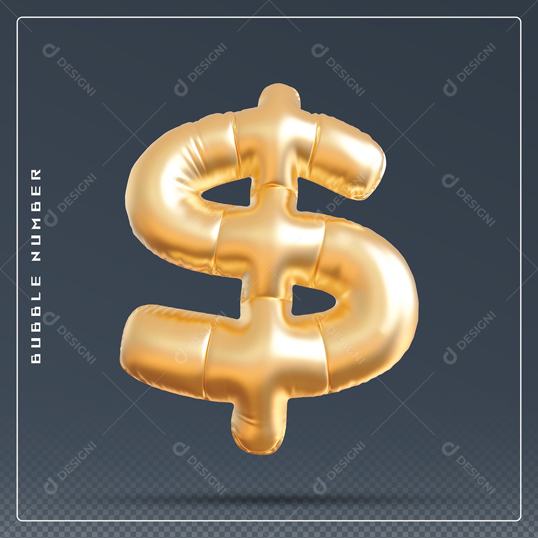 Elemento 3D Cifrão $ Dourado para Composição PSD
