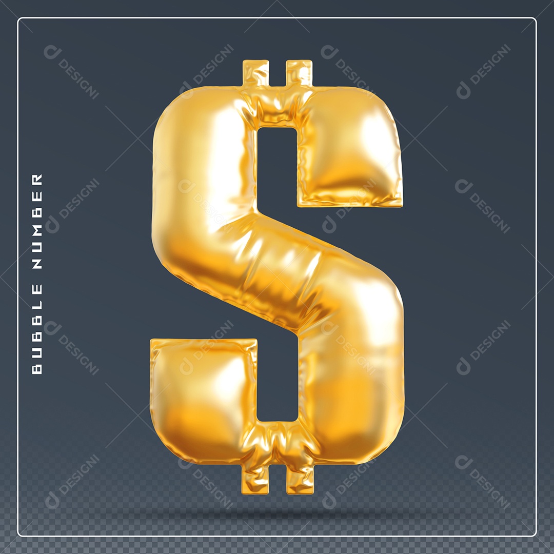 Elemento 3D Cifrão $ Dourado para Composição PSD