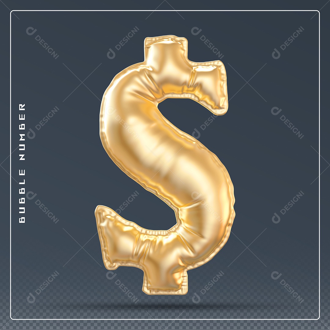 Elemento 3D Cifrão $ Dourado para Composição PSD