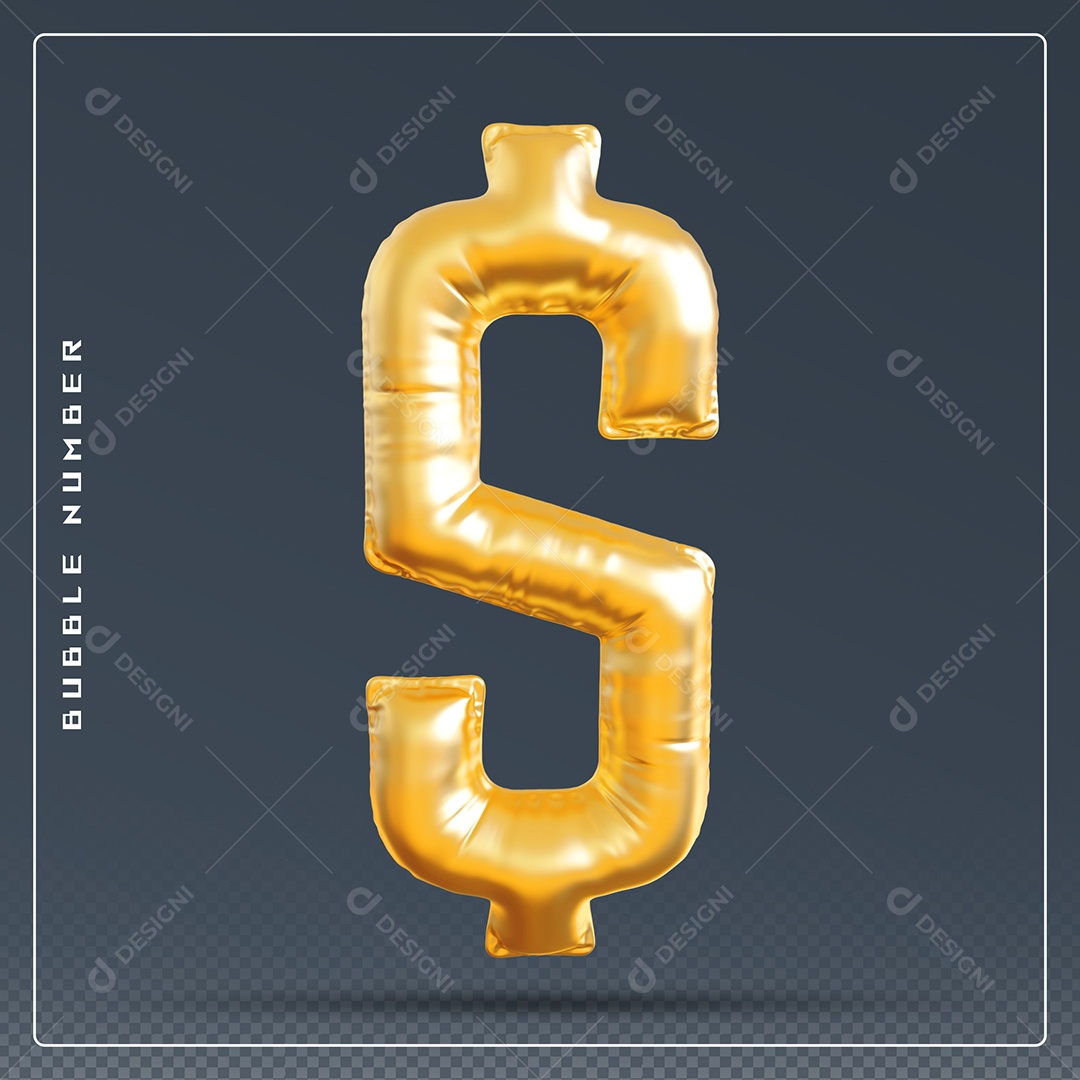 Elemento 3D Cifrão $ Dourado para Composição PSD