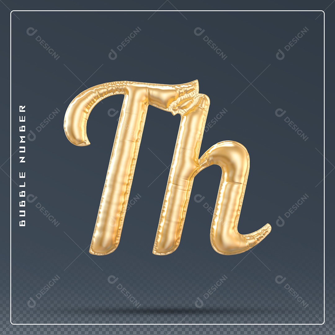 Elemento 3D Th Dourado para Composição PSD