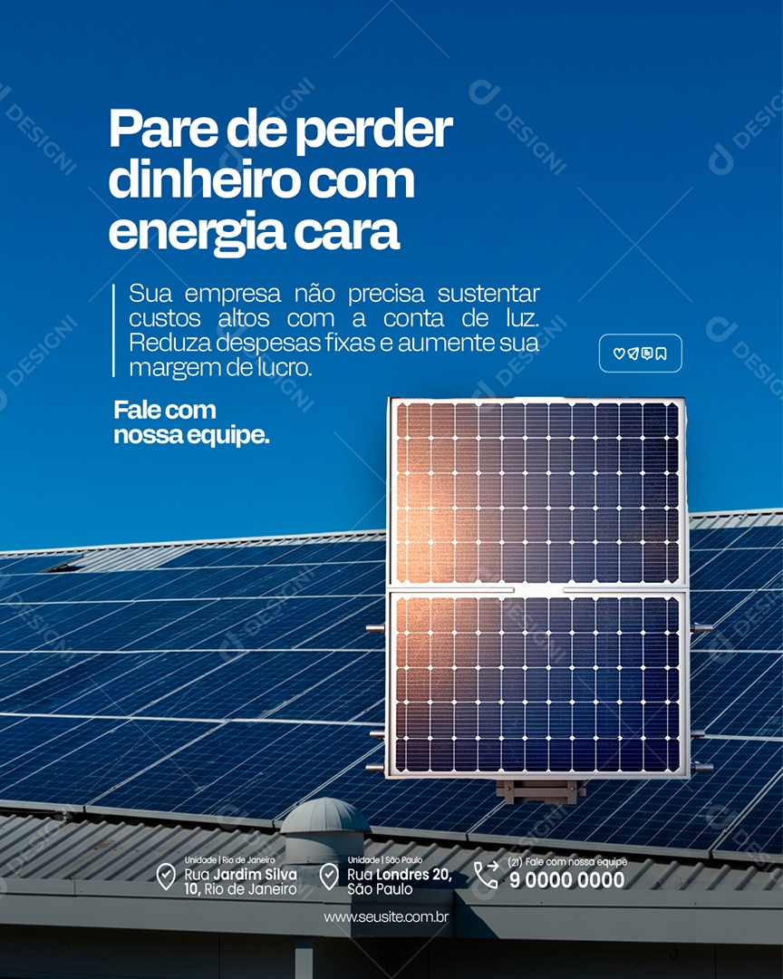 Energia Solar Pare de Perder Dinheiro com Energia Cara Social Media PSD Editável