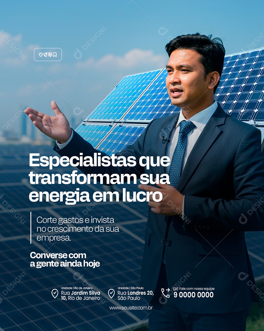 Energia Solar Especialistas Que Transformam sua Energia em Lucro Social Media PSD Editável