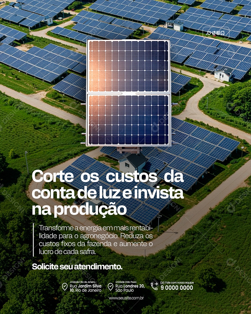 Energia Solar Corte os Custos da Conta de Luz e Invista na Produção Social Media PSD Editável