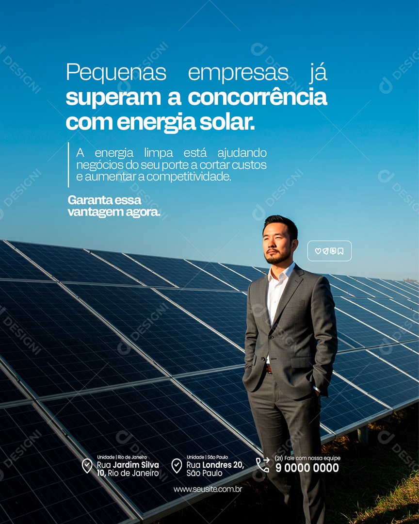 Pequenas Empresas Já Superam a Concorrência com Energia Solar Social Media PSD Editável