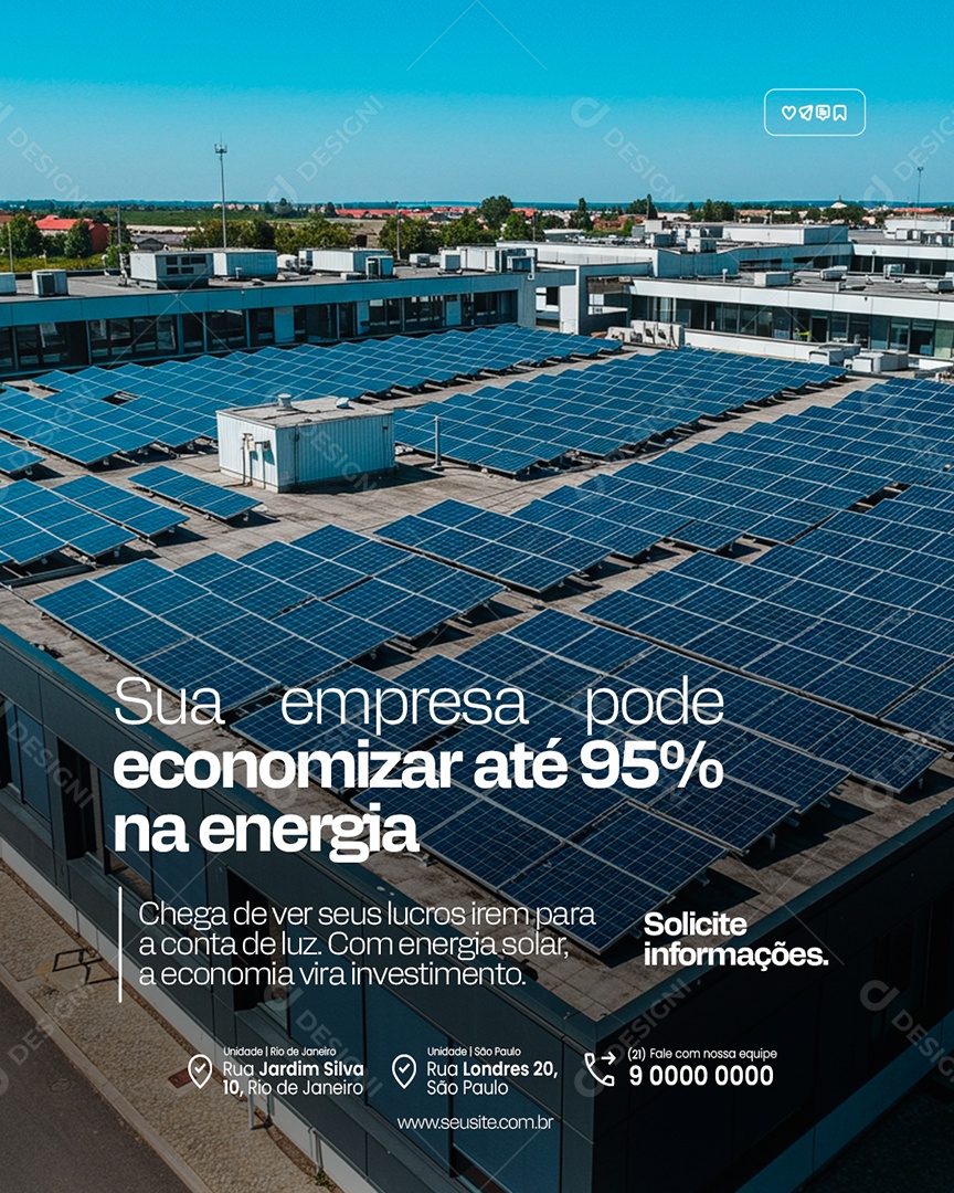 Energia Solar Sua Empresa Pode Economizar Até 95% na Energia Social Media PSD Editável