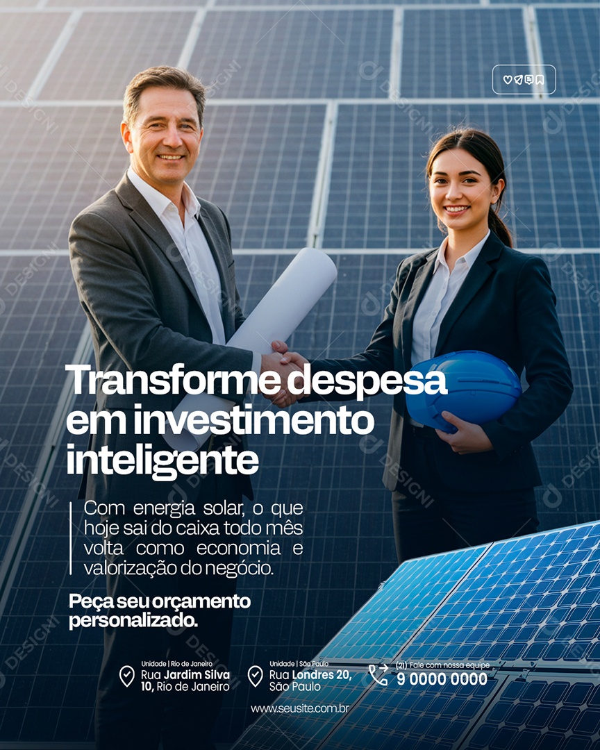 Energia Solar Transforme Despesa em Investimento Inteligente Social Media PSD Editável