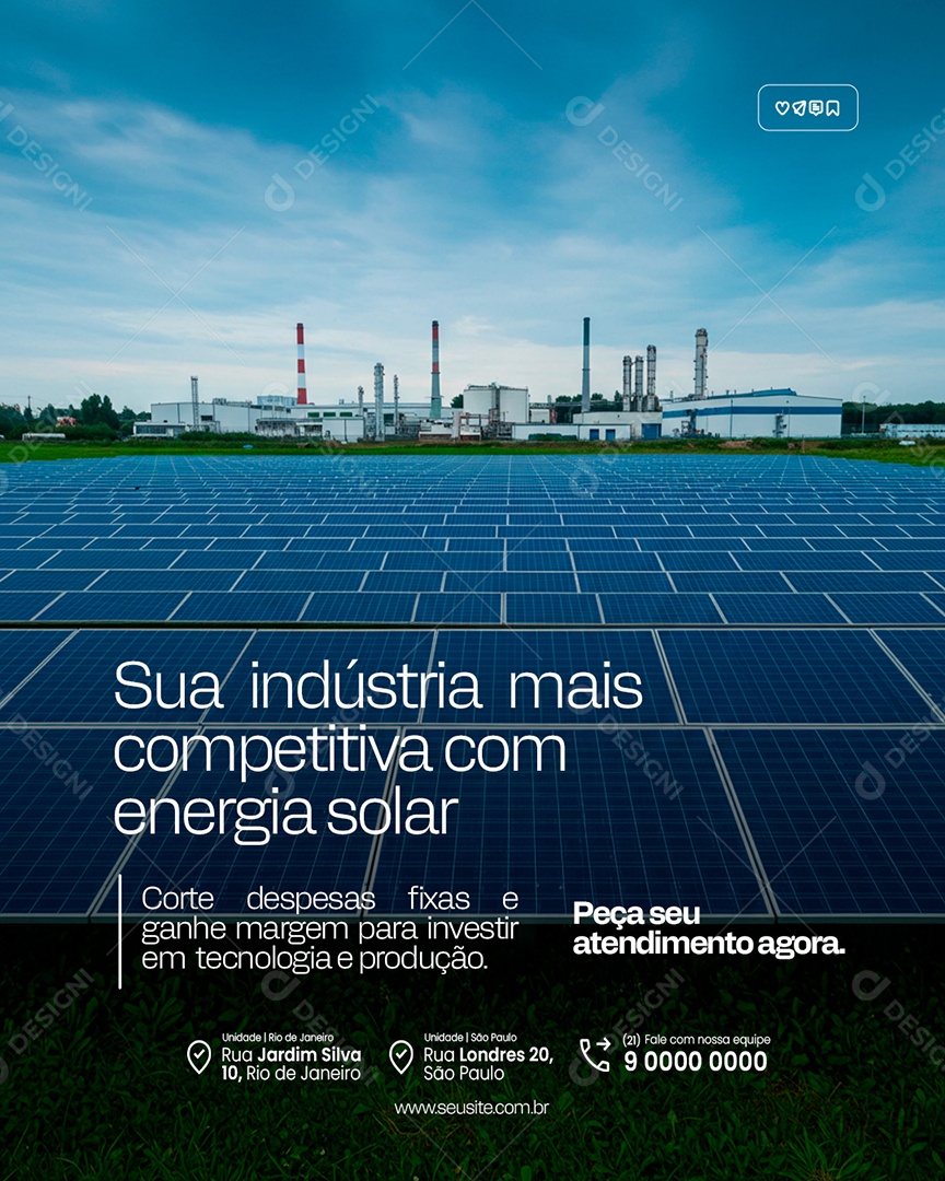 Energia Solar Sua Indústria Mais Competitiva Social Media PSD Editável