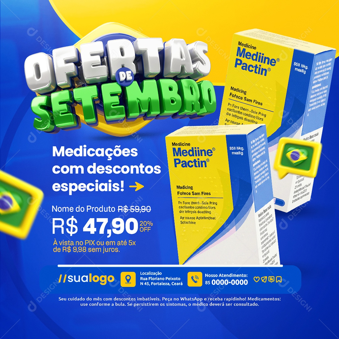 Ofertas de Setembro Farmácia Medicações com Descontos Especiais Social Media PSD Editável