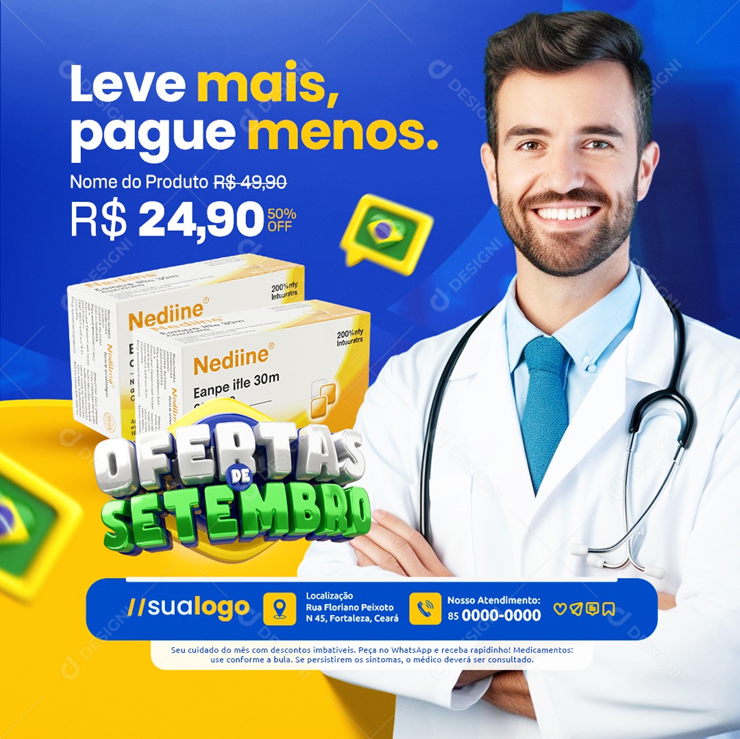 Ofertas de Setembro Farmácia Leve Mais Pague Menos Social Media PSD Editável